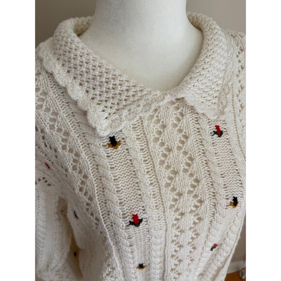 Vintage 90s Cottagecore Liz Sport Floral Embroidered Sweater Size Small - Picture 4 of 14